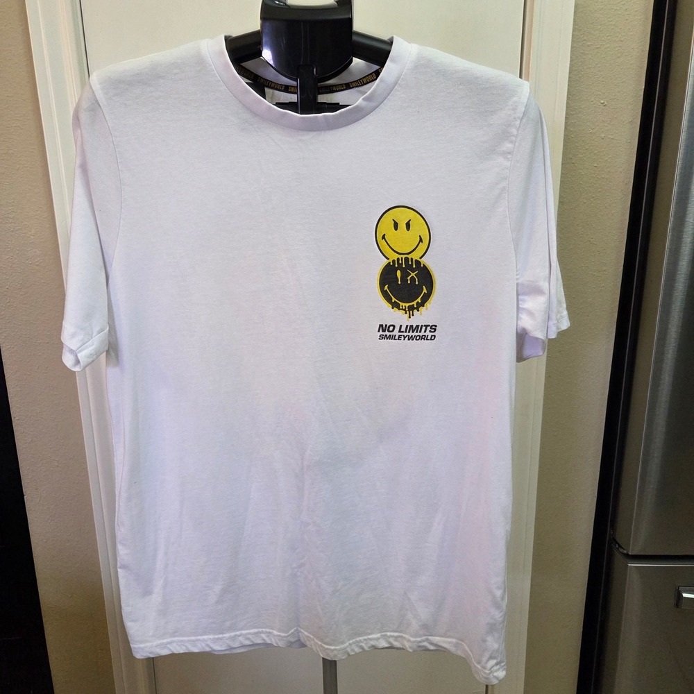 SmileyWorld No Limits Melting Smiley Face Graphic T-Shirt White XL Streetwear